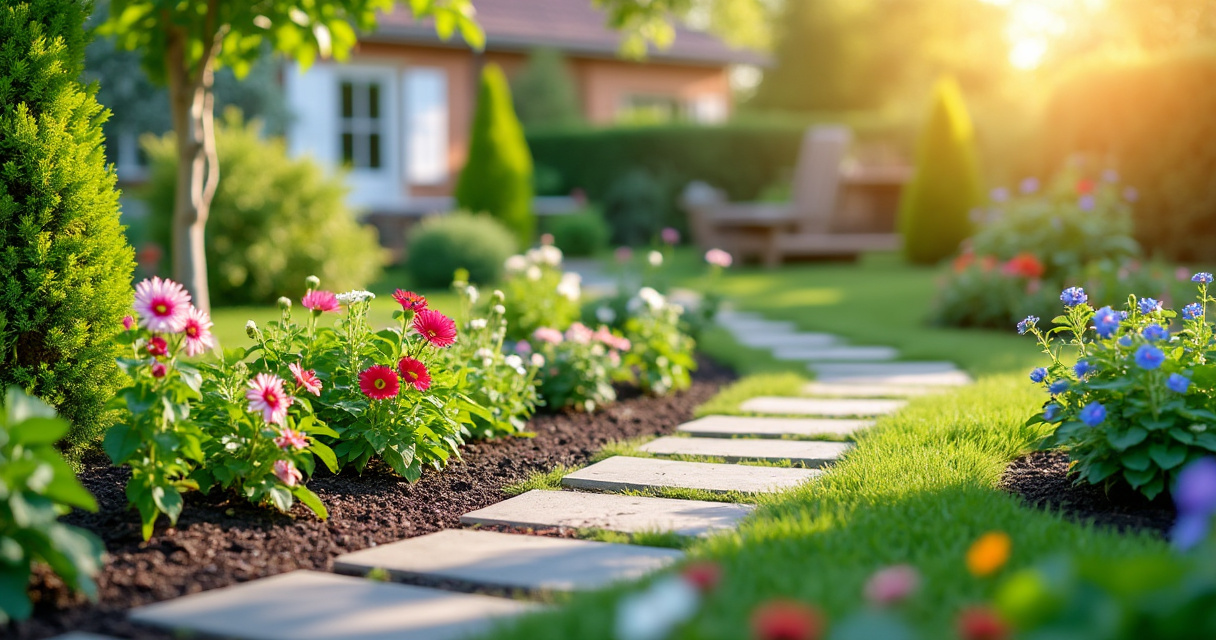 Automatische Bewässerungsdüsen im Garten beim Einsatz