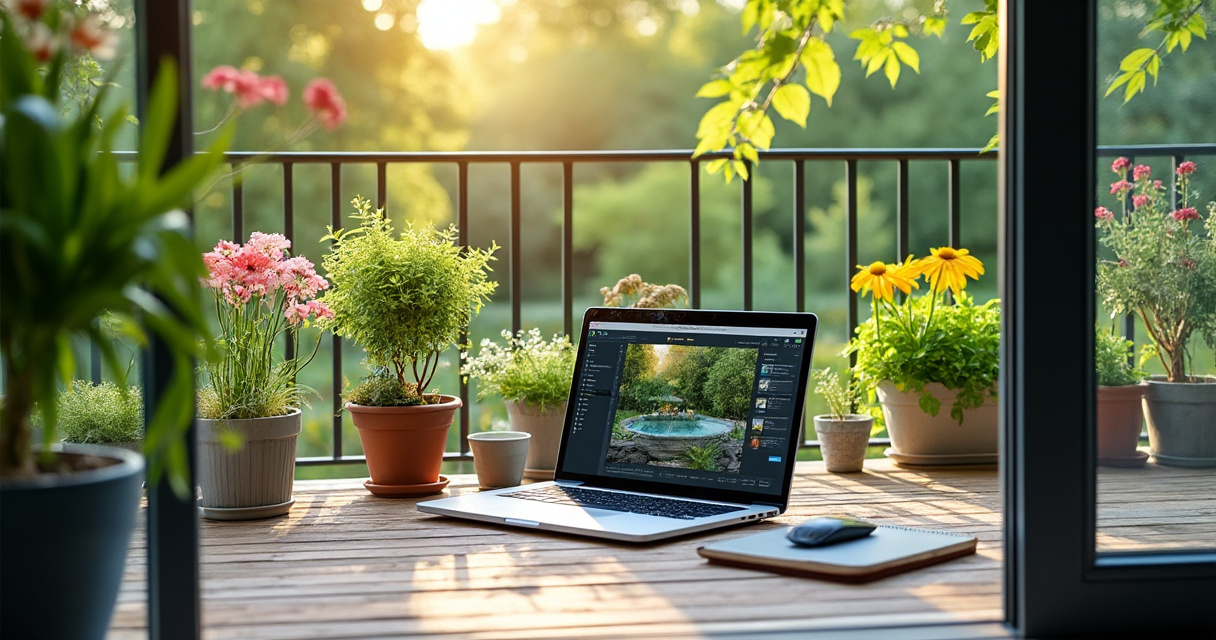 Kompakter Bewässerungscomputer auf dem Balkon mit Blumenkästen